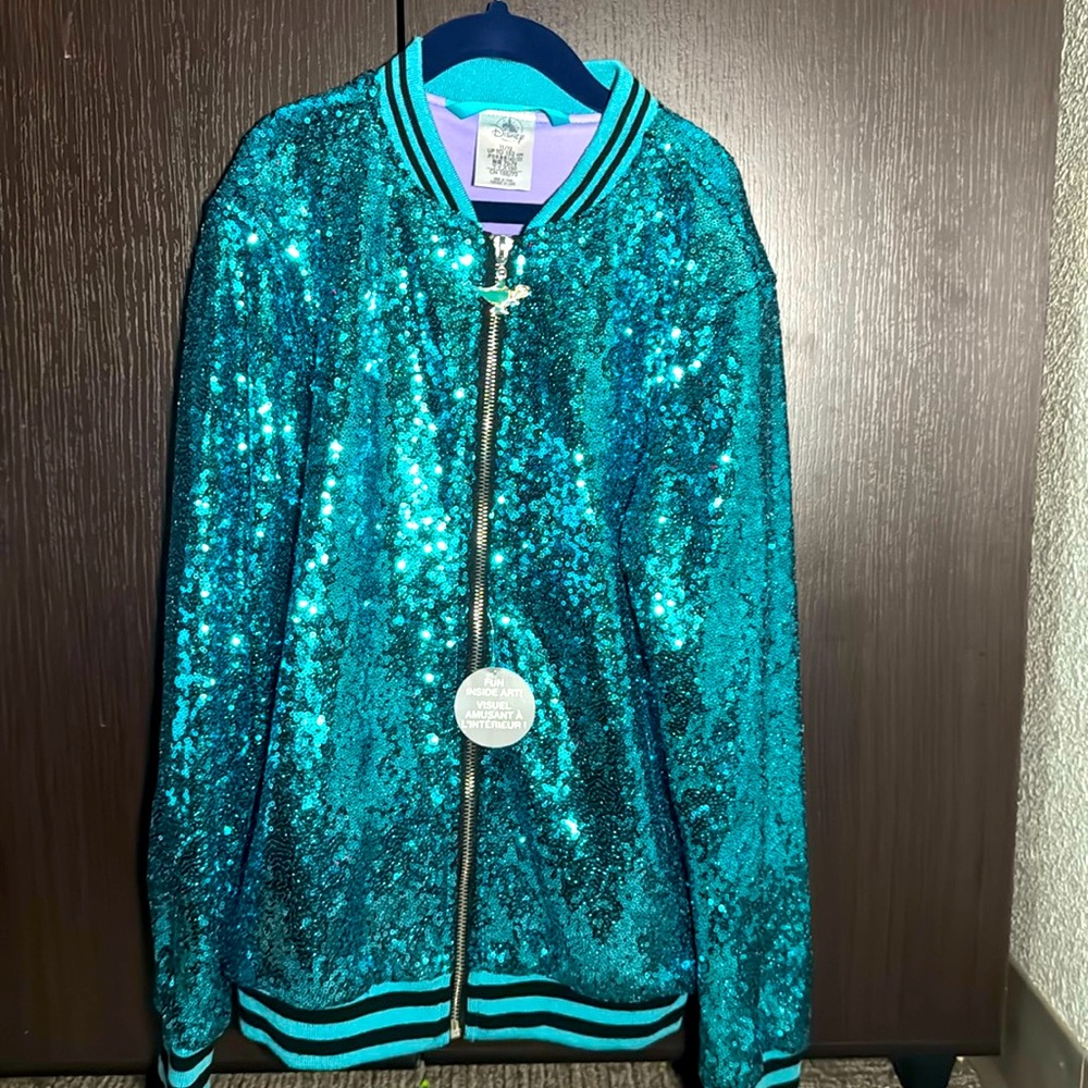 Disney Jasmine Teal Sequin Bomber Jacket